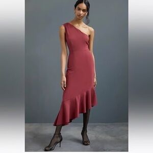 Hutch One Shoulder Berry Midi Dress